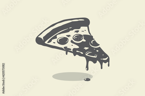 Illustration of slice of pizza with sauce on isolated background
