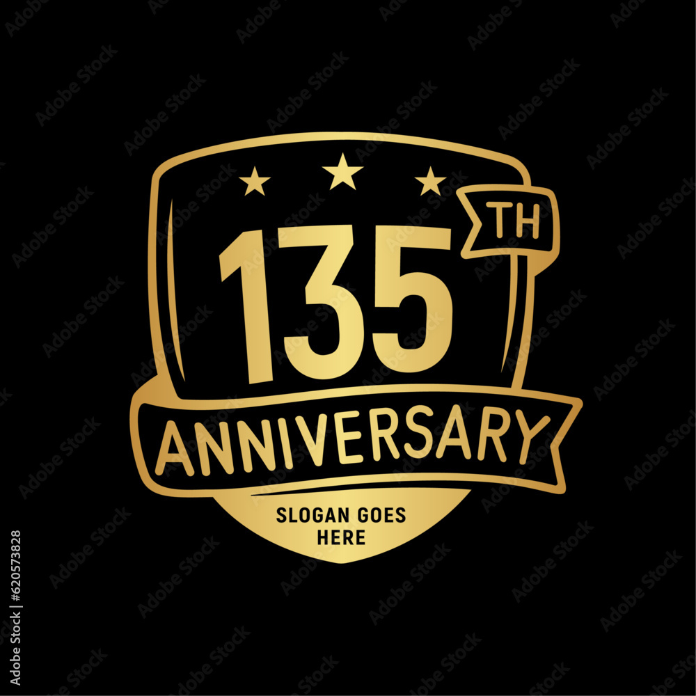 135 years anniversary celebration shield design template. 135th anniversary logo. Vector and illustration. 135 years anniversary celebration shield design template. 135th anniversary logo. Vector and illustration.