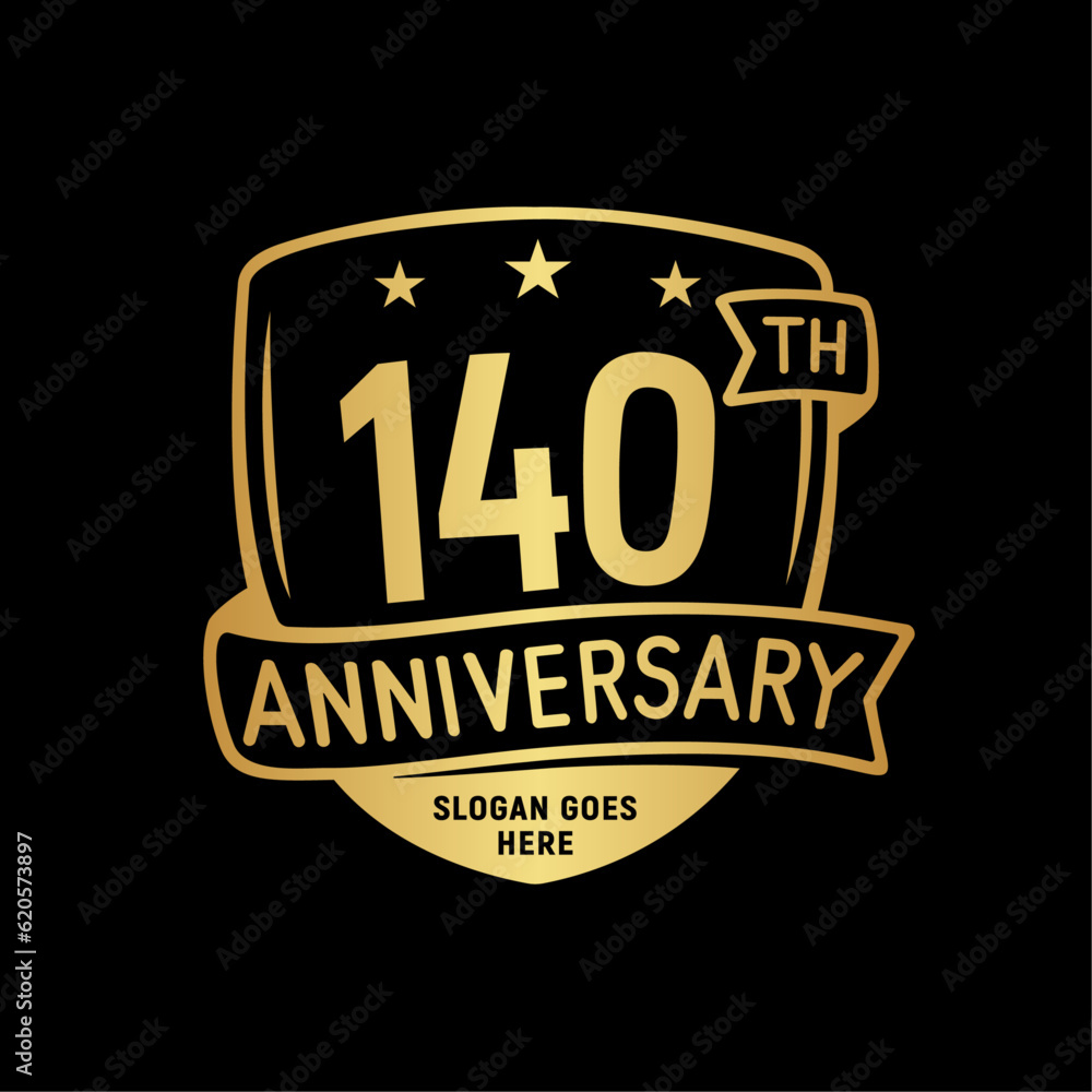 140 years anniversary celebration shield design template. 140th anniversary logo. Vector and illustration.