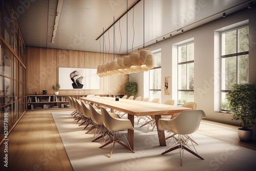Scandinavan style of Executive room for Board meetings. Generative AI.