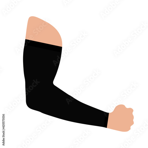 Compression sleeve for men. Male arm in sportswear. Men's hand. Medical underwear. Blood flow and circulation. Injury protection in sports, fitness and gym. Vector illustration.