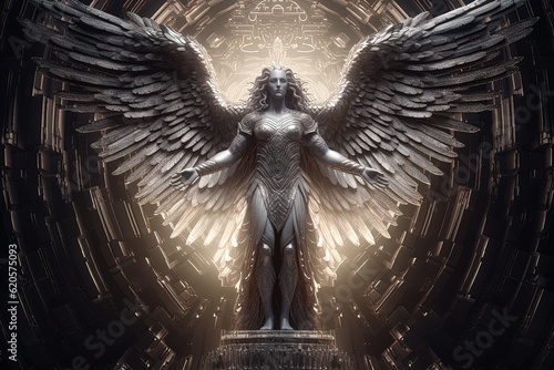 Foto Figure of the mythical archangel Metatron prepared for the fight