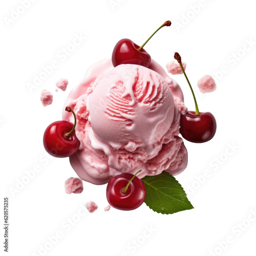 Cherry ice cream isolated on transparent background