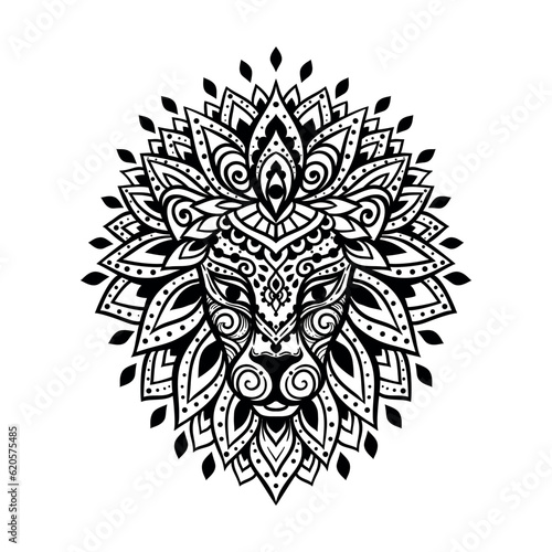 Lion mandala ornament. Vector illustration. Flower Ethnic drawing. Lion animal in Zen boho style. Coloring page, Leo zodiac, Astrology