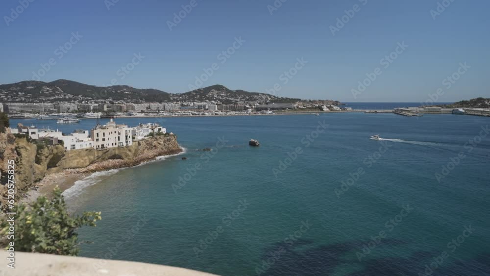 View from walls of hilltop Castle of Ibiza and fortification of the harbour in Ibiza Town, Ibiza, Balearic Islands, Spain View from walls of hilltop Castle of Ibiza and fortification of the harbour in Ibiza Town, Ibiza, Balearic Islands, Spain