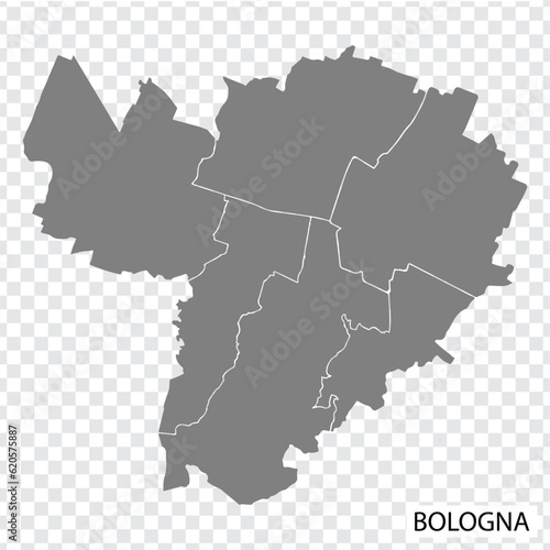 High Quality map of Bologna is a city in Italy, with borders of the regions. Map of Bologna for your web site design, app, UI. EPS10.