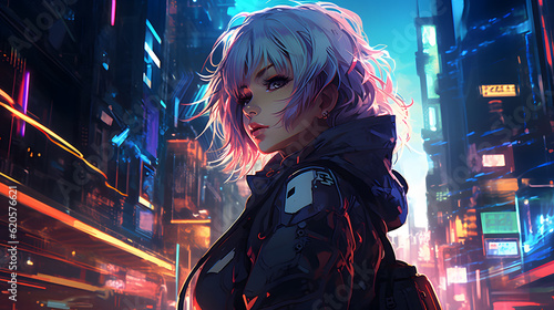 anime girl in cyberpunk city