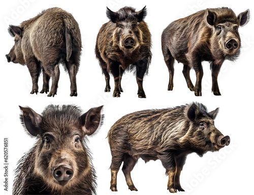 Boar hog, many angles and view portrait side back head shot isolated on transparent background cutout, PNG file © Sandra Chia
