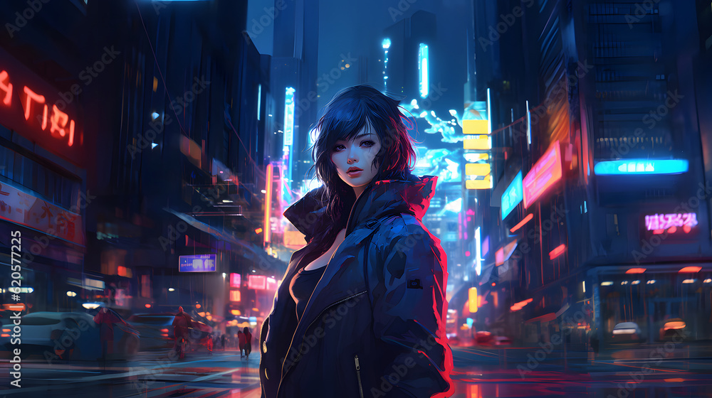 anime girl in cyberpunk city