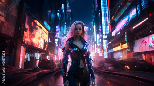 anime girl in cyberpunk city