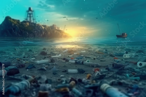 Ocean pollution, environmental Oil and oil products, sewage, chemicals, heavy metals, radioactive waste, mercury, and plastics. Danger of marine life population, save the planet, ecological . 