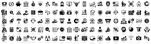 Finance icon set. Money icons. Containing loan, cash, saving, financial goal, profit, budget, mutual fund and more. Vector illustration.