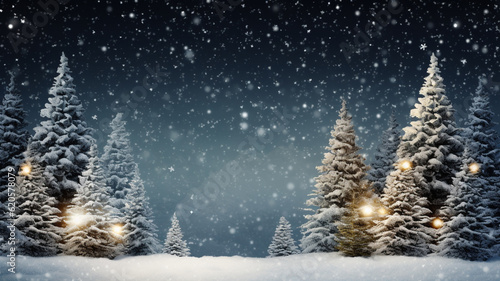 Christmas tree and snow background with copyspace. Christmas background concept.