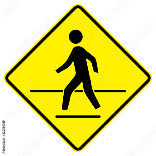 Vector graphic of pedestrian crossing road sign in rhomb shape and yellow color