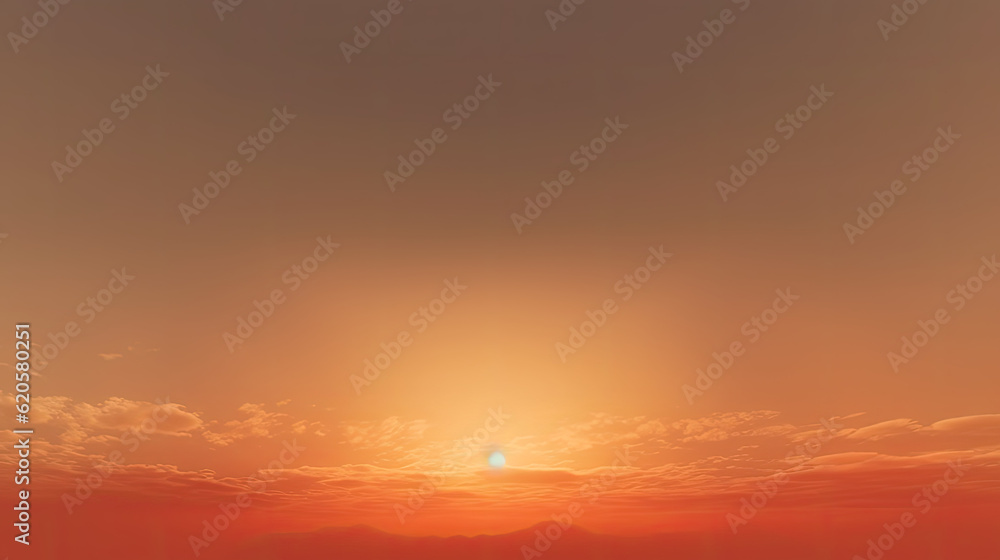 minimalist  sunrise landscape with the sun fading over the horizon of a body of water, soft orange, created with Generative AI 