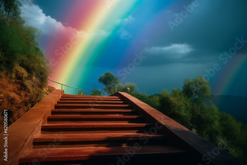 Rainbow stairway to the heavens. Generative AI