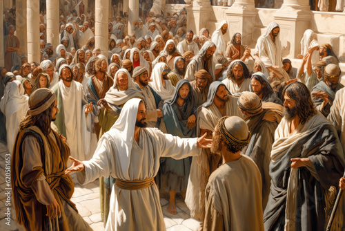Fotografija Jesus preaching the Word of God to the crowd in the temple Generative AI Illustr
