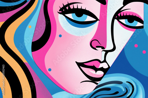 poster woman graphic face modern fashion cubist cubism competition abstract portrait. Generative AI.