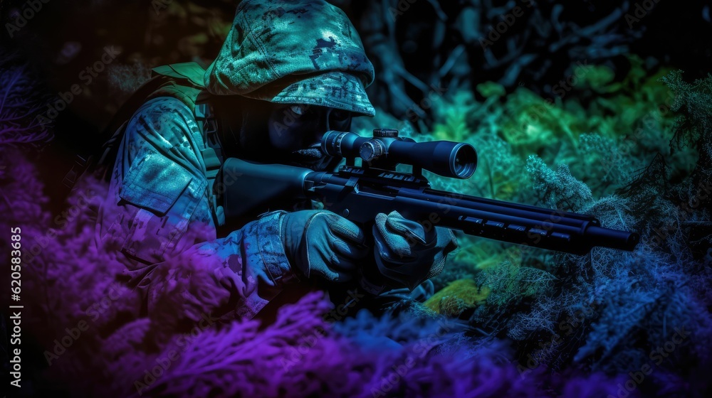 Fototapeta premium armed man in camouflage with sniper gun