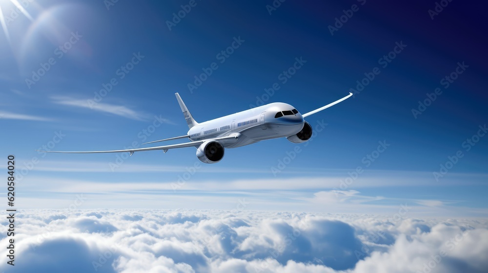 Obraz premium airplane flying above clouds