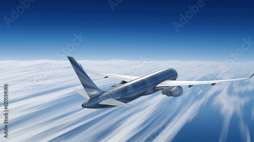 Airplane flying above clouds