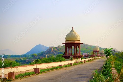 Jaisamand Lake in Alwar Rajasthan with ancient architecture at Morning. A popular tourist destination in Rajasthan, India
 photo