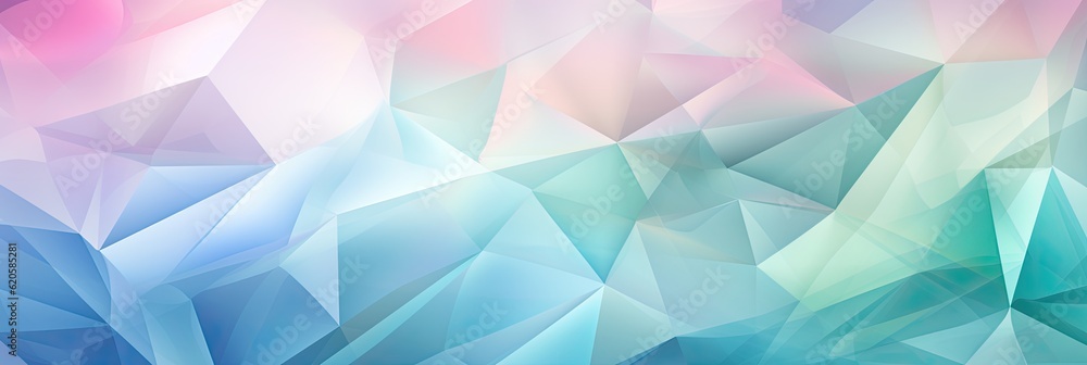 Geometric Lines Abstract Crystalline Light Blue Blush Pink Pastel Green Panoramic Background. Generative AI