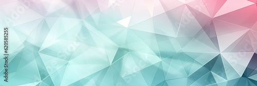 Geometric Lines Abstract Crystalline Mint Green Soft Pink Light Gray Panoramic Background. Generative AI