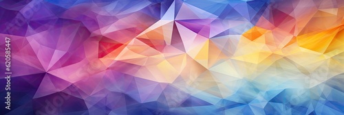 Geometric Lines Abstract Crystalline Purple Yellow Blue Panoramic Background. Generative AI