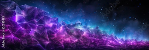Geometric Lines Abstract Crystalline Purple Green Purplestars Panoramic Background. Generative AI