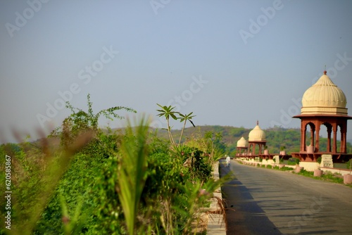 Chhatris, ancient Indian pavilions, situated in Orchha city, in the Madhya Pradesh state of India, stand as majestic architectural marvels, embodying the rich heritage and culture of the region photo