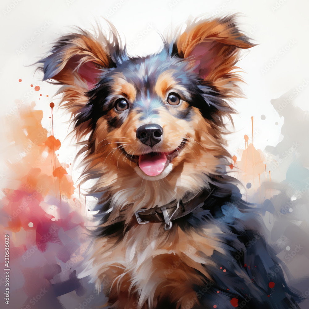 A painting of a dog with a collar. Generative AI. A painting of a dog with a collar. Generative AI.
