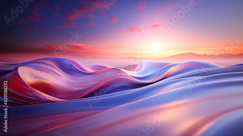 Abstract illustration of a serene sunset over a calm body of water, painting ocean, 3D wallpaper render, AI