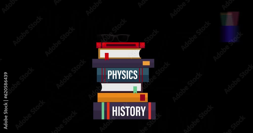 Animation of stack of books over black background Animation of stack of books over black background