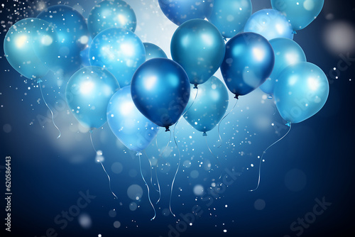 Colorful celebratory background with blue balloons. Generative AI