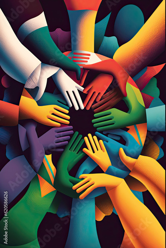 abstract Celebrating diversity and inclusivity in teamworks at the office workplace by linking arms together - made with generative ai	