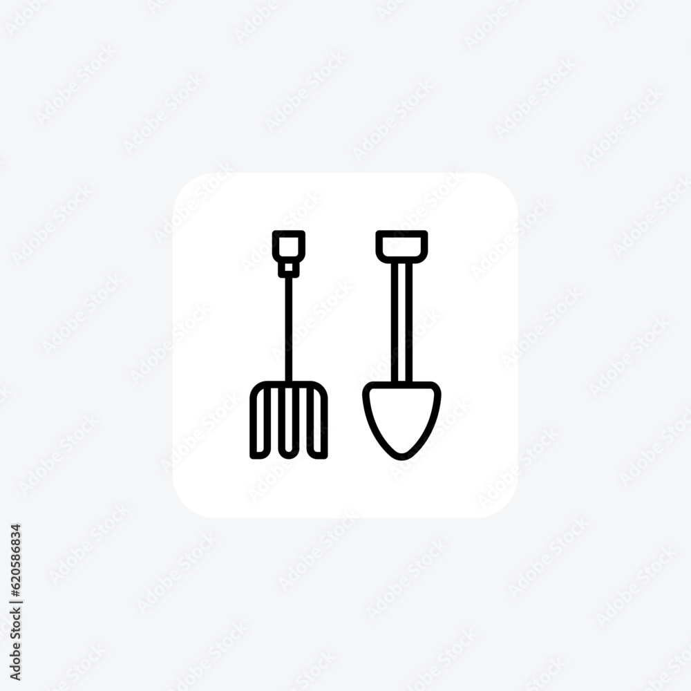 HarvestGard Fork and Trowel Vector Line Icon HarvestGard Fork and Trowel Vector Line Icon