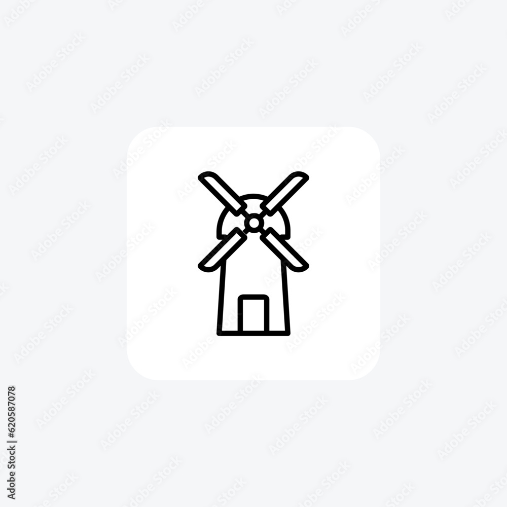 Majestic Windmill, wind power Vector Line Icon
