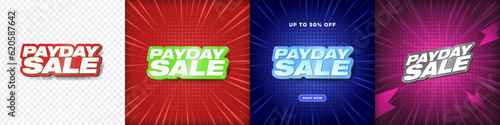 Payday Sale Shopping Posters, Banners with 3d Payday Sale Text on dynamic backgrounds, shop now button. Editable Payday Sale Typographic design. Vector Illustration. EPS 10. photo