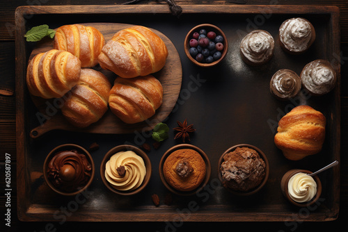 top view of bakery menu, generative ai