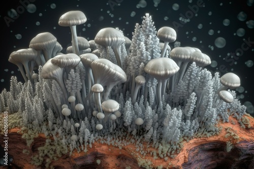 3D illustration of emerging multidrug resistant Candida auris fungi. Generative AI photo