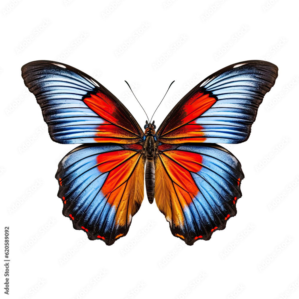 Vibrant Butterfly with Colorful Wings on Transparent Background: Artistic Decorative Element for Summer Designs , isolated transparent background, PNG