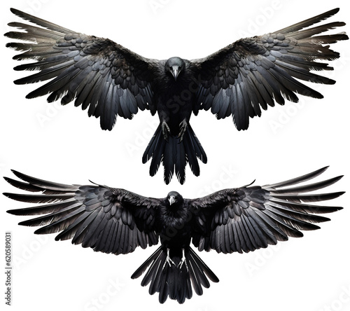 Fotografija set of raven crow birds with spread wings