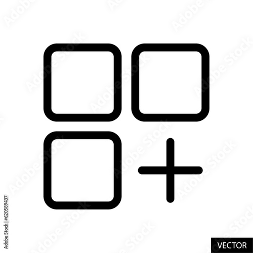 Menu with add option, plus sign vector icon in line style design for website, app, ui, isolated on white background. Editable stroke. Vector illustration.