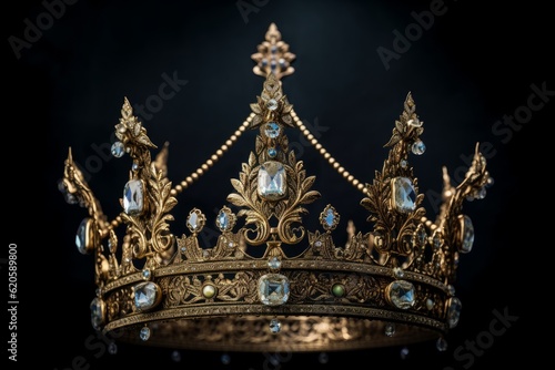 Illustration of a regal gold crown adorned with sparkling blue stones, created using generative AI