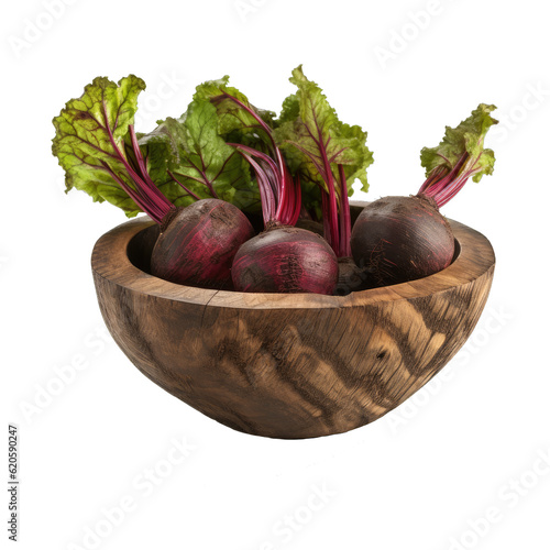 Beetroots on wooden bowl isolated on transparent background