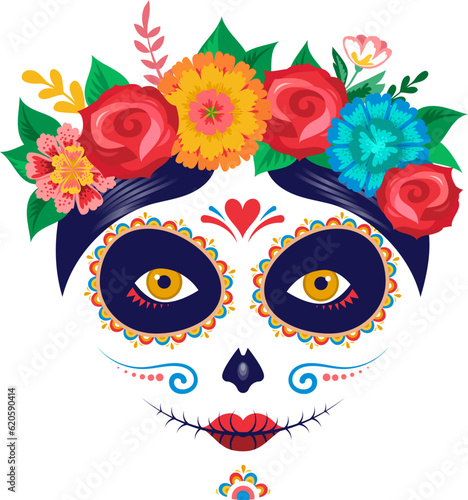 Fototapeta Naklejka Na Ścianę i Meble -  Woman with traditional Mexican  Day of the Dead makeup 