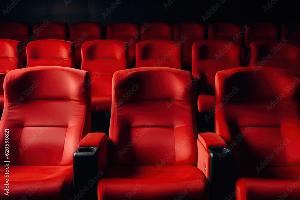 Red seats in cinema or theatre interior. Empty movie theater. Copy space. Generative Ai Red seats in cinema or theatre interior. Empty movie theater. Copy space. Generative Ai