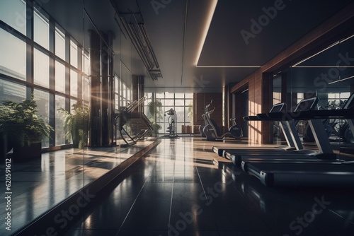 Fitness center with indoor pool  perfect for health-themed visuals. Generative AI