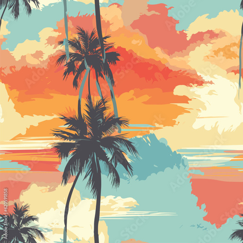 Seamless Colorful Hawaii Palms Pattern. Seamless pattern of Hawaii Palms in colorful style. Add color to your digital project with our pattern!